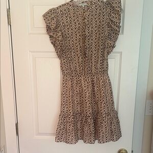 Joie Brown and White Flutter Sleeve Mini Sundress